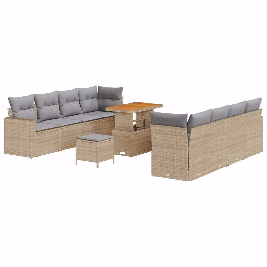 Set da giardino moderno vidaXL composto da 11 pezzi in rattan beige con cuscini inclusi e struttura in acciaio rivestito in polvere – 2