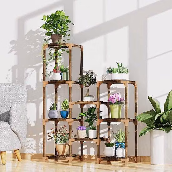 Tavolino per piante da interno ed esterno, griglia per piante in legno a più strati, struttura per piante da esposizione per balcone, giardino, terrazza, soggiorno, ufficio (K4-)