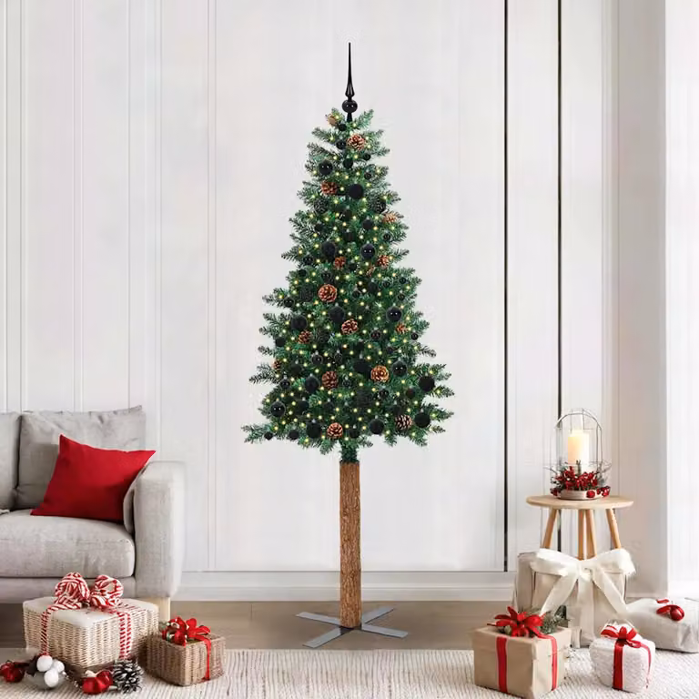 Albero di Natale snodato moderno vidaXL verde con luci LED warm white in PVC, metallo e legno, Altezza: 210 cm