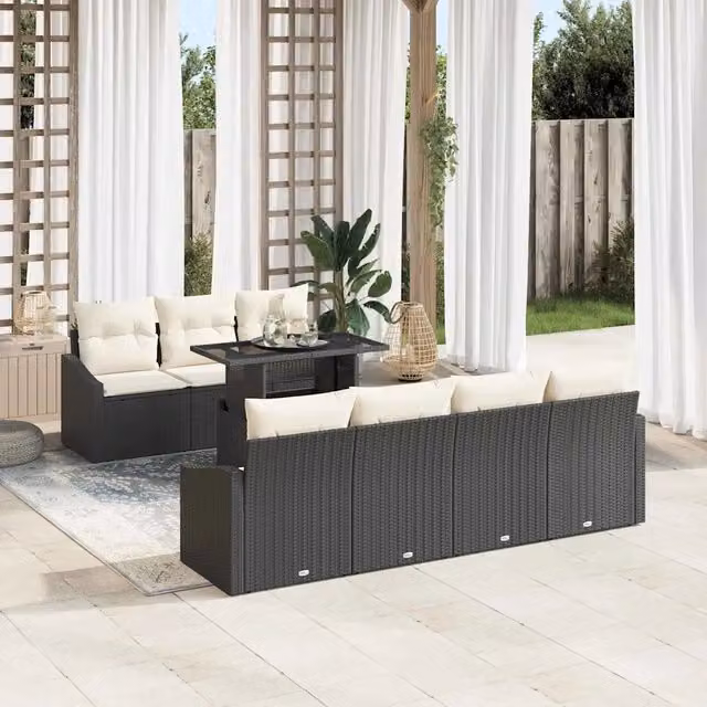 Set Divano da Giardino 8 pz Nero e Crema polyrattan 3348943