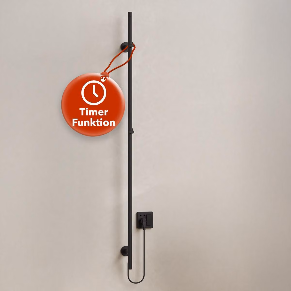 BELVIT asciugamano elettrico 150 cm 60 W con timer e 2 impostazioni di calore - scaldasalviette elettrico, a parete, 2 ganci, radiatore bagno