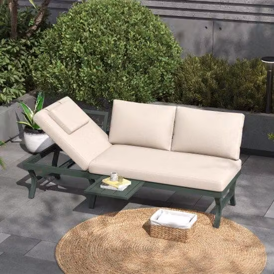 Set da giardino, panca da esterno a 3 posti con schienale regolabile (5 posizioni, fino a 55°), tavolo incluso (la posizione del tavolo è regolabile), verde