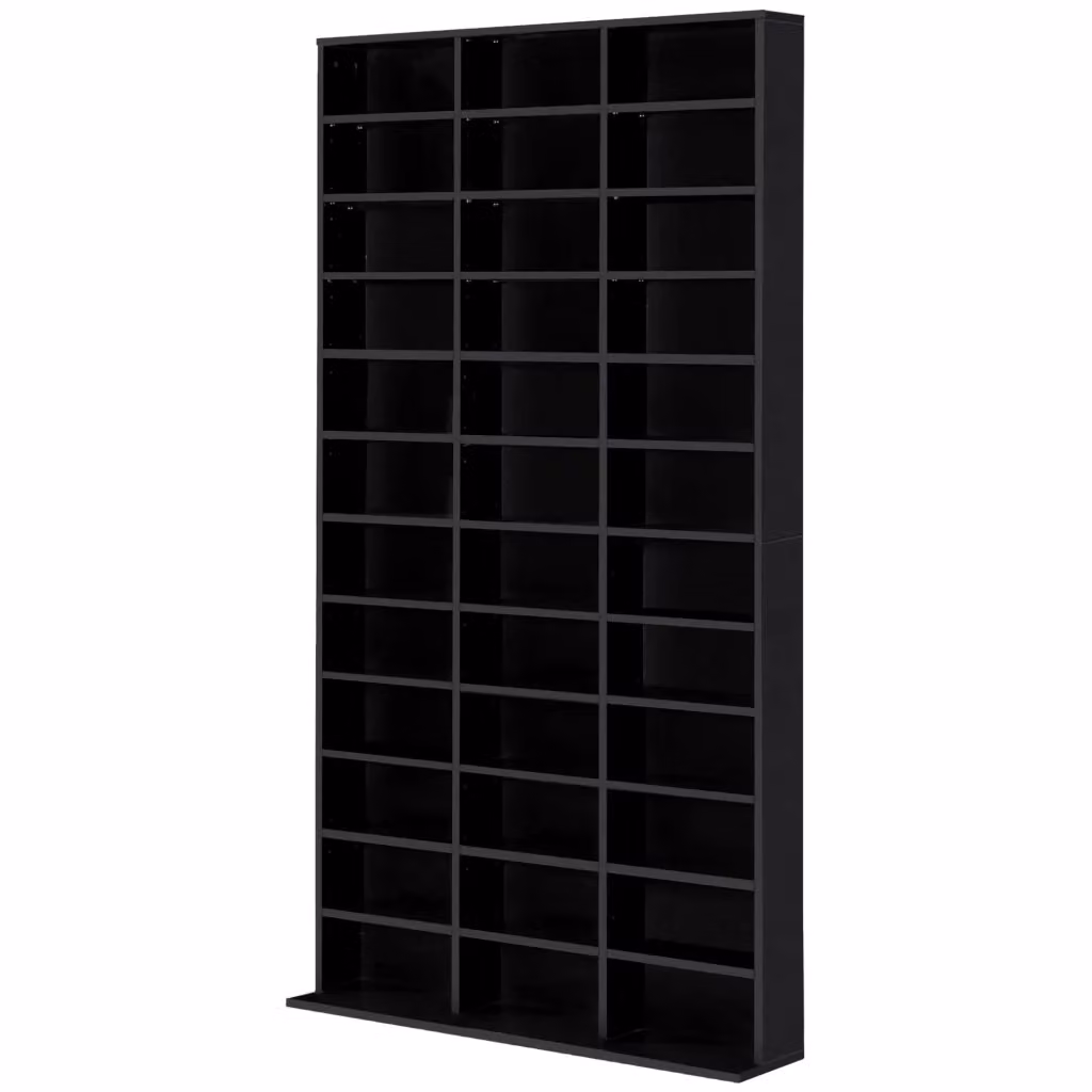 Libreria Minimal per CD e DVD con 36 scomparti regolabili, colore nero, L: 102 cm, P: 23,5 cm, H: 195 cm – 2