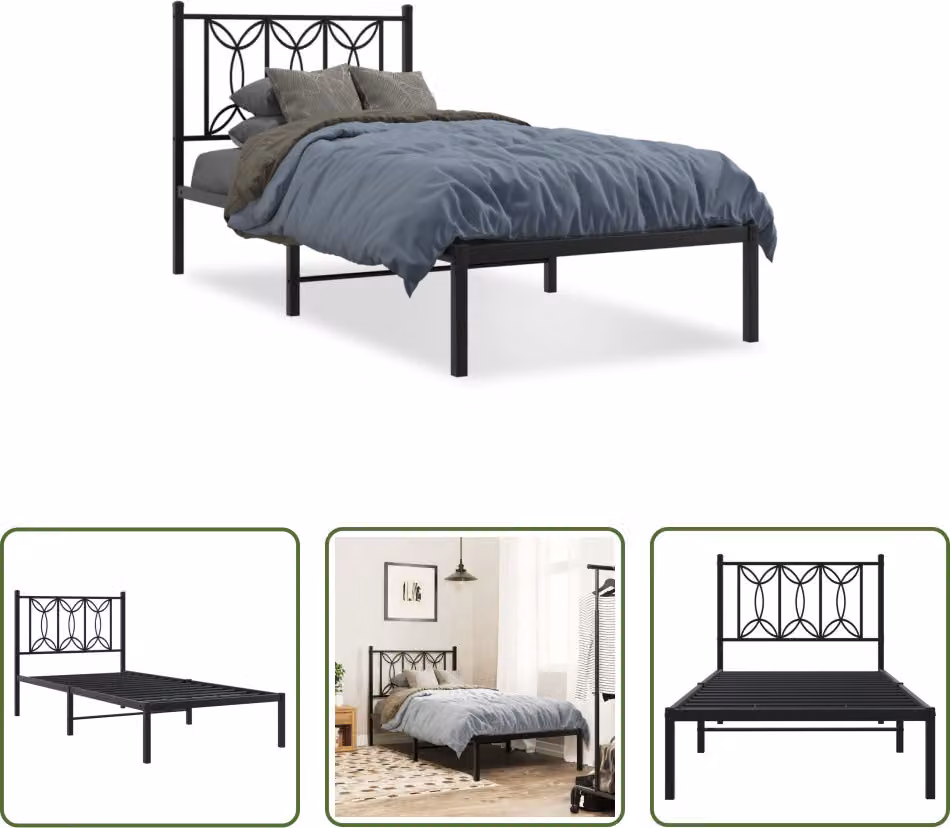 The Living Store Struttura letto con testiera in metallo nero 75x190 cm