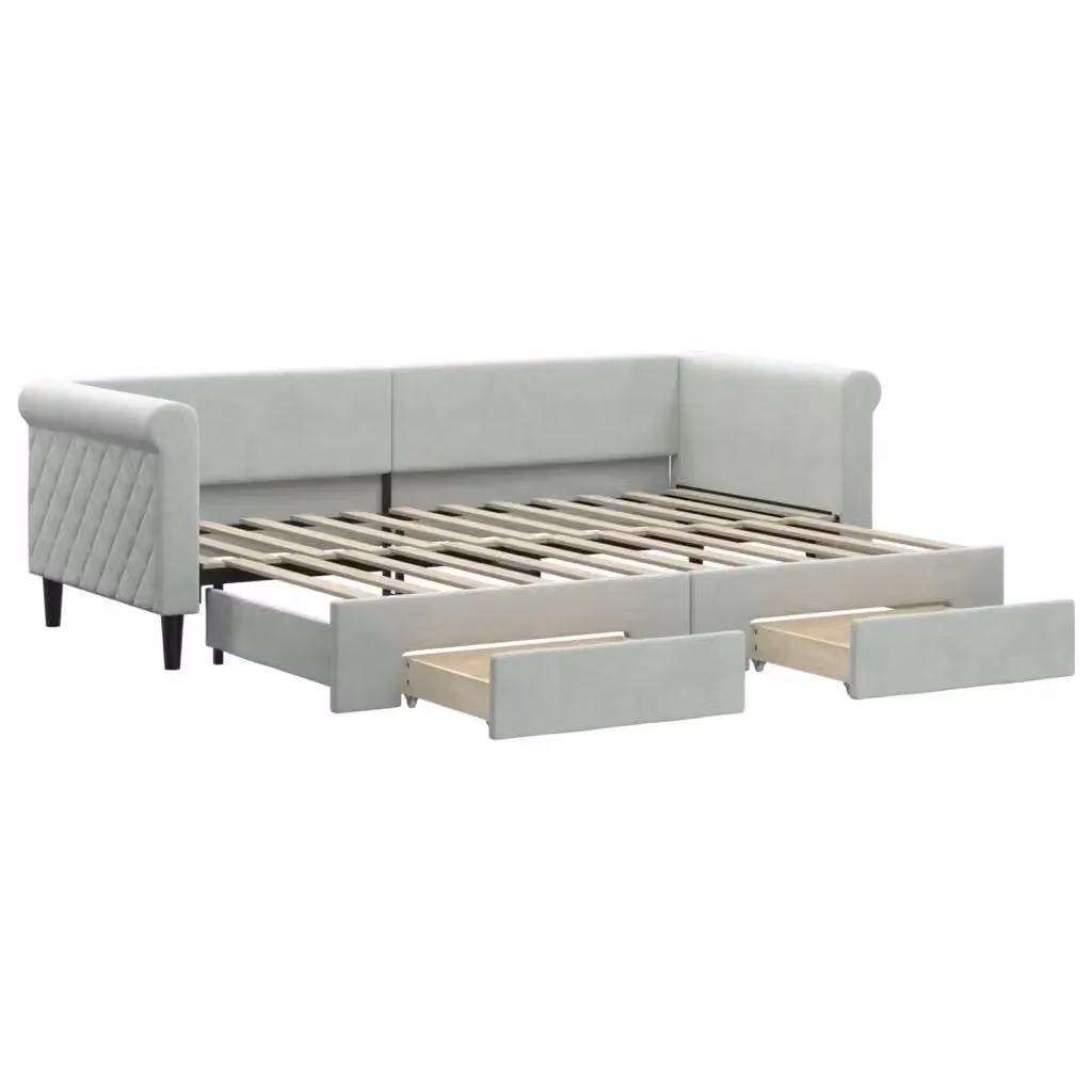Divano Letto Estraibile con Cassetti vidaXL in Velluto Grigio L/P/H: 229 x 80 x 68 cm – 2