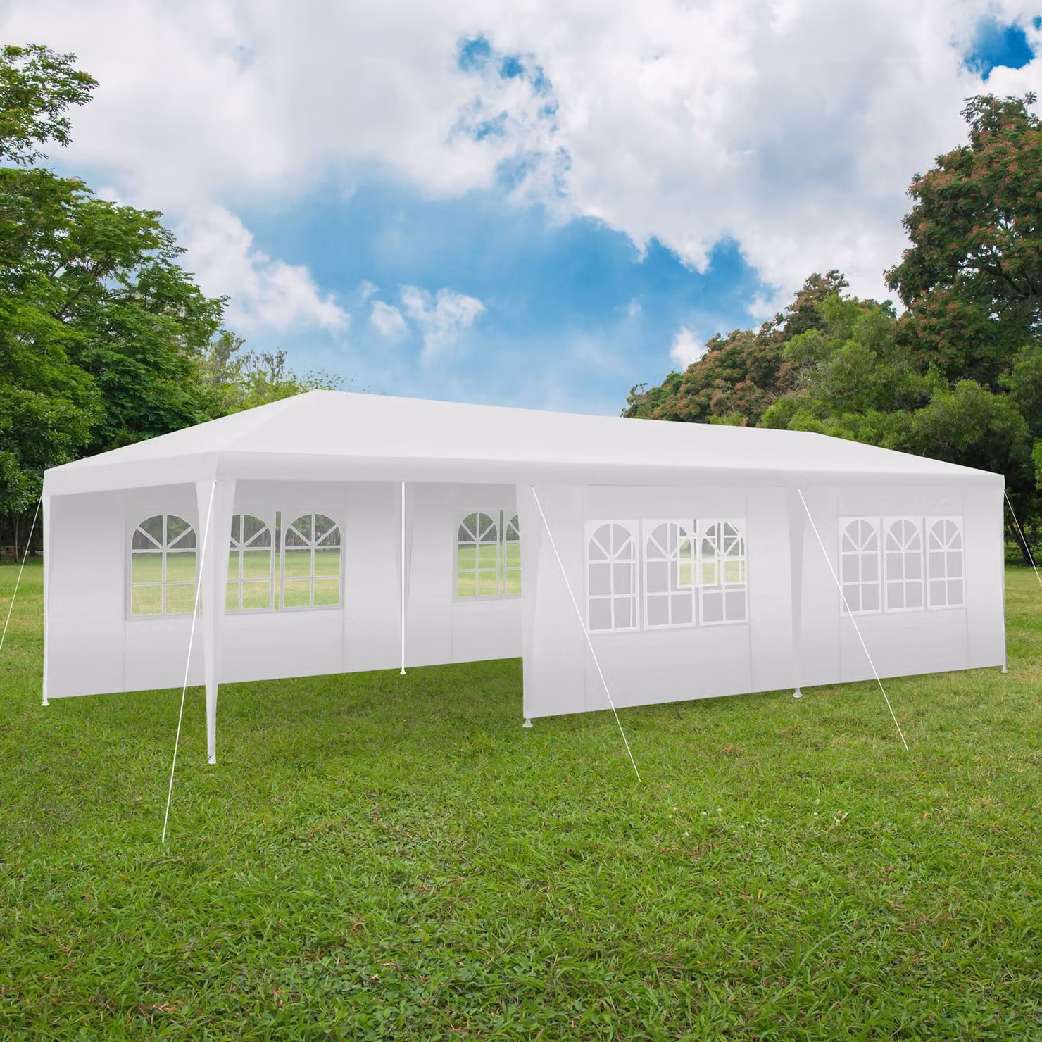 Gazebo Miramas TecTake GmbH impermeabile con 8 pareti laterali e finestre, bianco, L: 9 x P: 3 m – 1