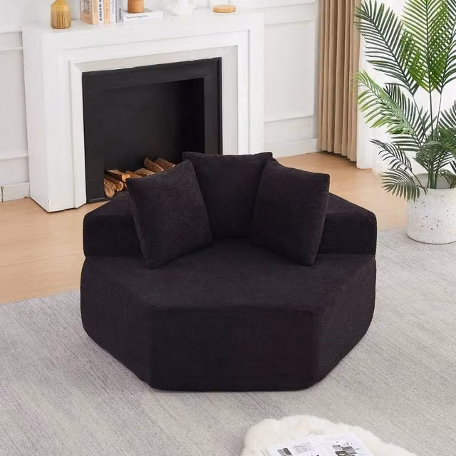Divano modulare monopezzo Minimal in tessuto chenille nero con design moderno – 1