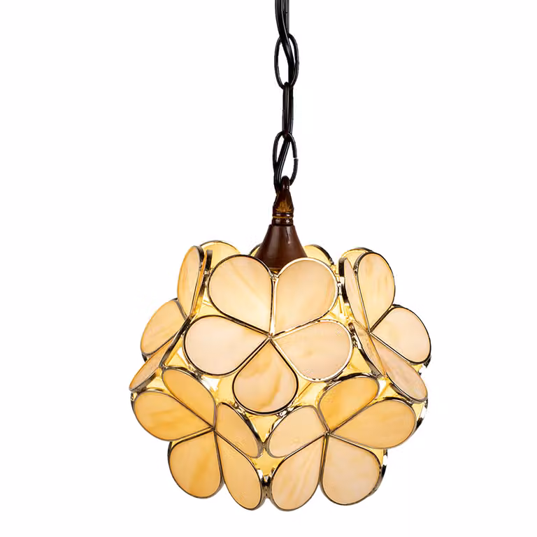Clayre & Eef lampada a sospensione Tiffany 21x21x17/90 cm fiore di vetro beige
