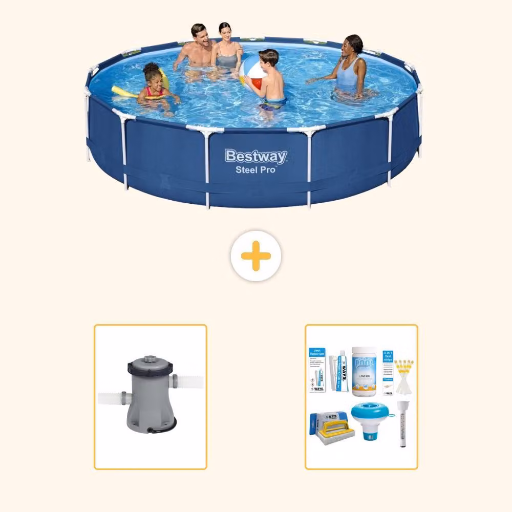 Bestway Steel Pro, piscina in acciaio, forma rotonda - 396x84 cm - composta da 3 parti, modello S22314