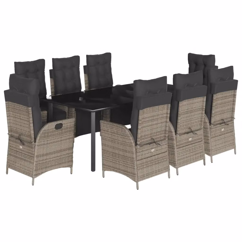 vidaXL Set da Pranzo da Giardino 9 pz in Polyrattan e Vetro Grigio e Nero – 2