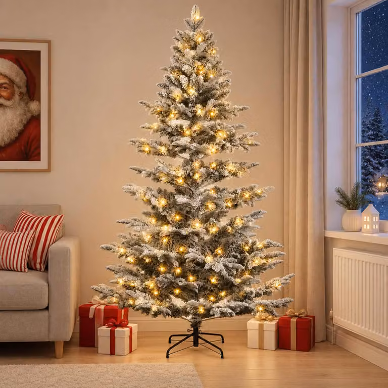 Albero di Natale artificiale pieghevole, altezza 150 cm, con 150 luci a LED