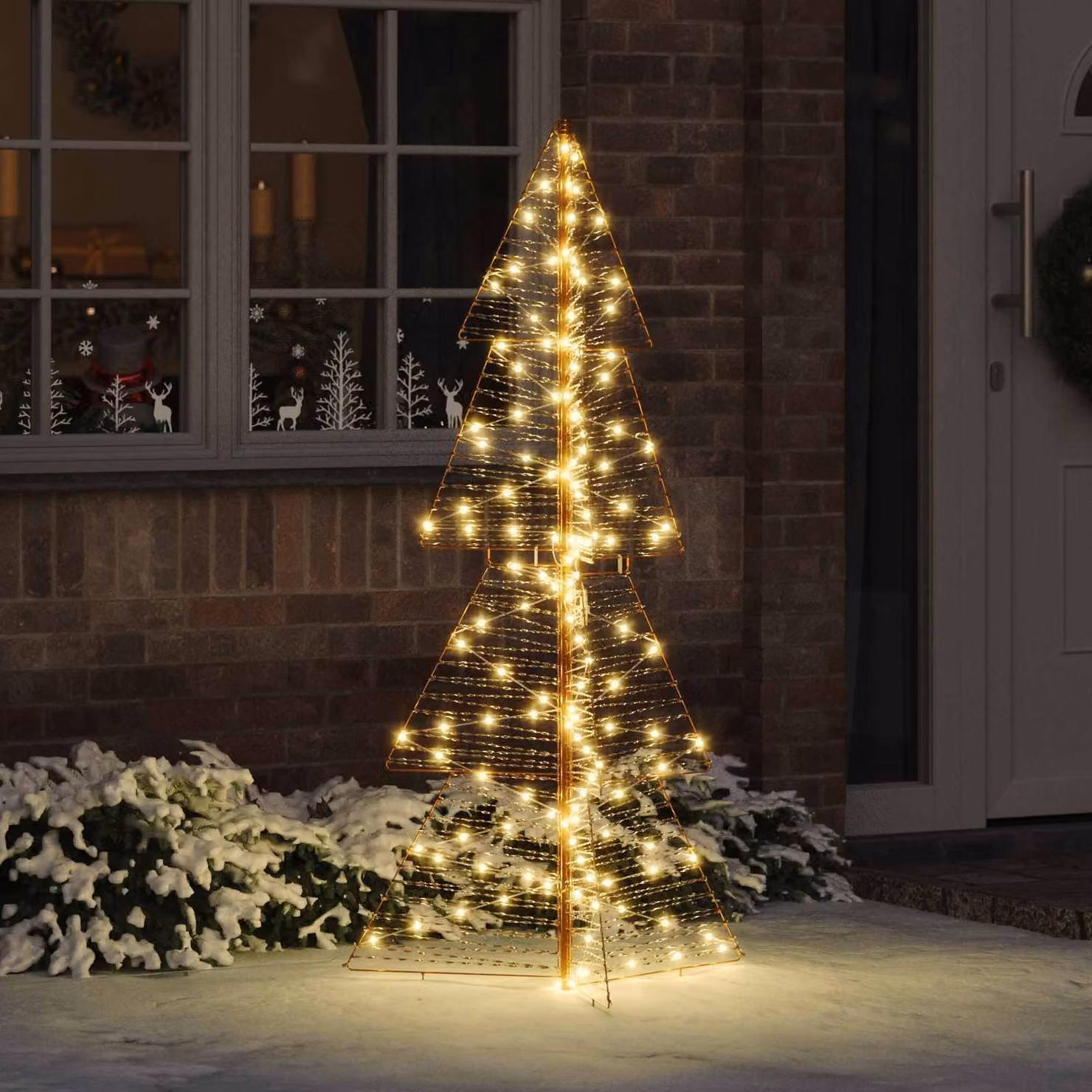 Albero di Natale a cono vidaXL bianco con 160 LED luce bianco caldo, Altezza: 150 cm
