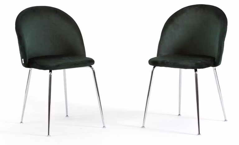 Set di 2 sedie da pranzo imbottite, gambe in metallo, design elegante per cucina, sala da pranzo, bar e ristoranti SARA - Verde scuro/argento