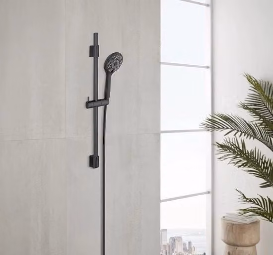 Set di doccia per risparmio d'acqua, maniglia di doccia in acciaio inossidabile di alta qualità con testa di doccia idonea al risparmio d'acqua con 3 tipi di getto in tubo, compatibile con boiler, con connessione universale ½", 70 cm, nero