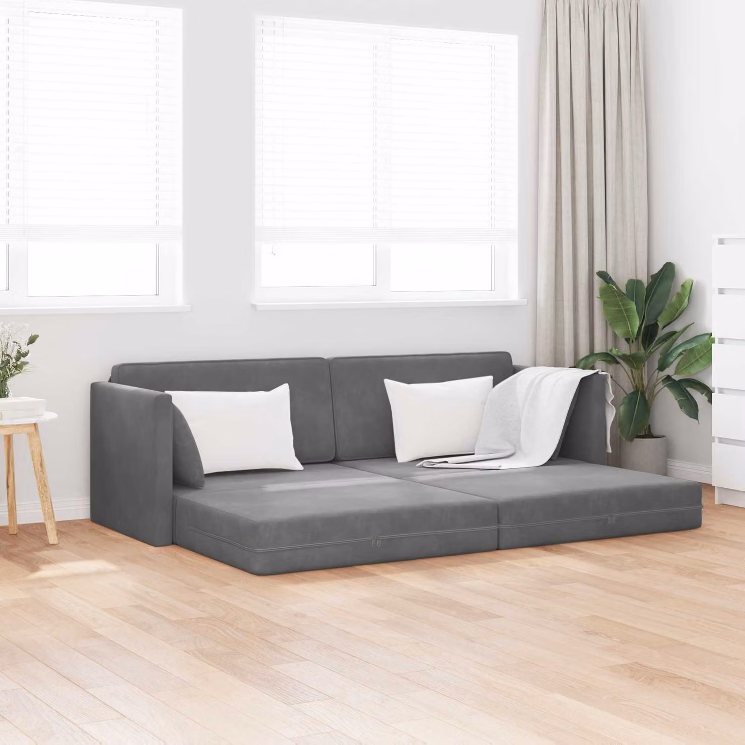 vidaXL Divano-letto da pavimento in velluto grigio con funzione letto e cuscini inclusi L: 213 cm, P: 70 cm, H: 77 cm