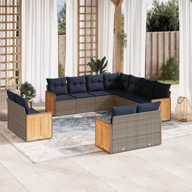Maison Exclusive - Set da giardino 11 pezzi con cuscini, grigio, polyrattan