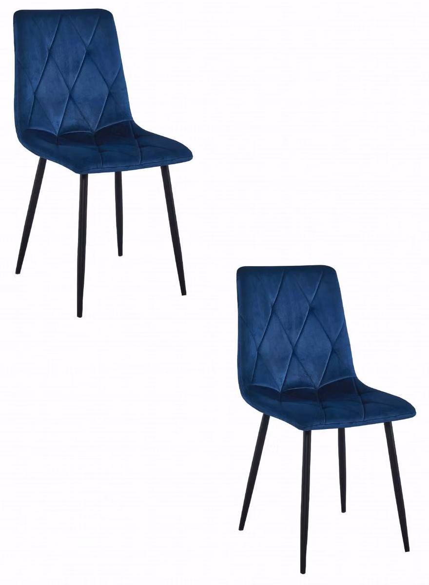 Set di 2 sedie Libra in velluto blu notte con gambe nere