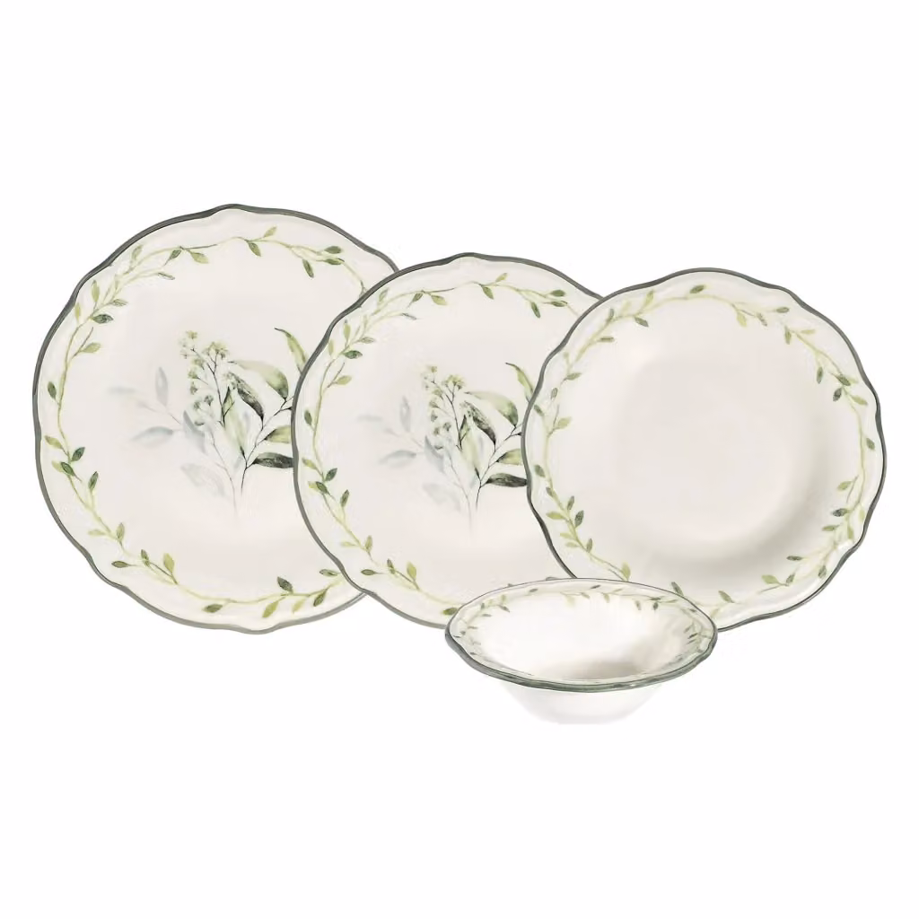 Servizio Piatti DMORA Nonemare in Porcellana Bianca con Decorazione Floreale, Set da 24 Pezzi per Adulti – 2