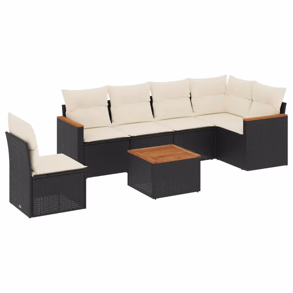 vidaXL Set Divano da Giardino a L con Cuscini 7pz Nero e Bianco in Polyrattan e Acciaio – 2