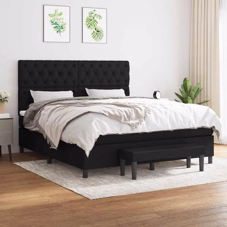 vidaXL Giroletto a Molle Ibrido con Materasso in Tessuto Nero, L/P/H: 160 x 200 x 128 cm