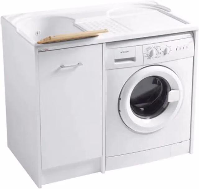 Mobile Lavatoio Coprilavatrice Bianco a Dx e Vasca a Sx L=106 P=50 H=90 COL