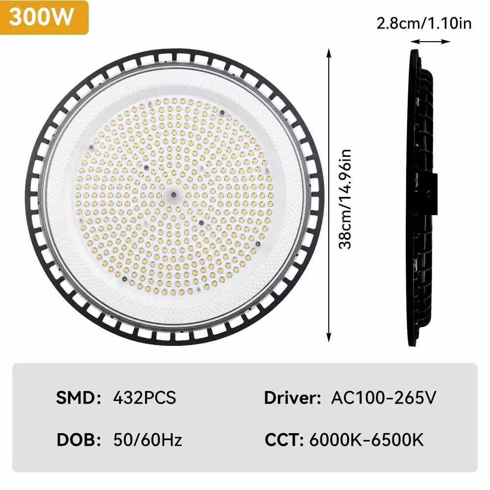 Lampada a LED ad alta luminosità - Illuminazione industriale UFO - 300 W - Adatta per magazzini e fabbriche - Alluminio - Alimentazione AC - Non dimmerabile