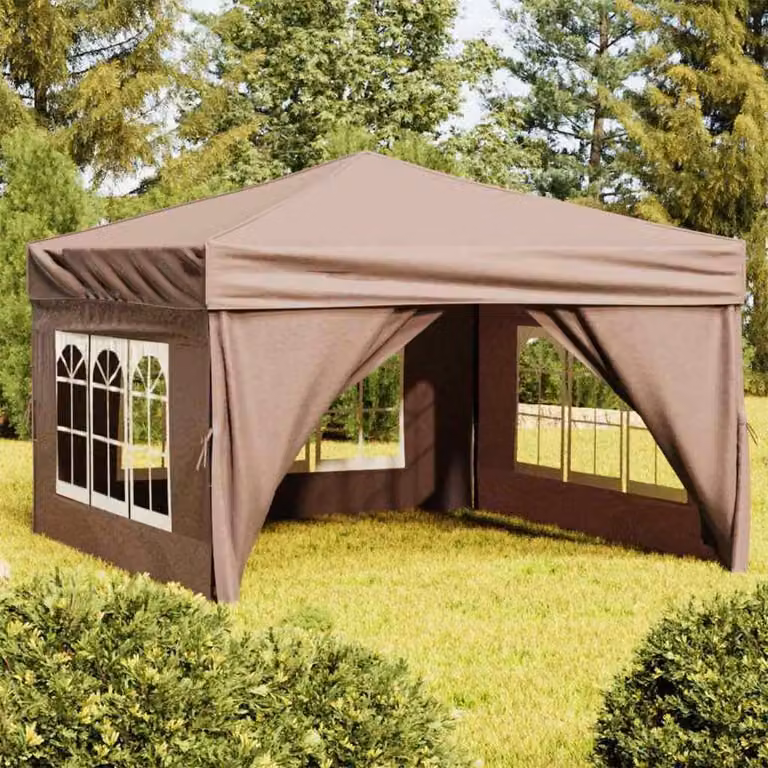 vidaXL Tenda per Feste Pieghevole con Pareti Laterali Beige con Finestre in Poliestere e Acciaio