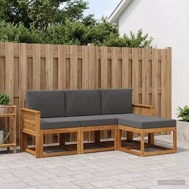 Set di divani da esterno 4 pz Naturale e Antracite Poliestere 3385118