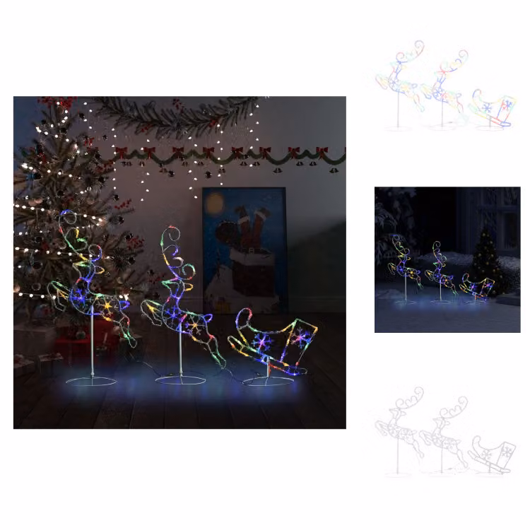 vidaXL Decorazione natalizia LED renna e slitta in acrilico 260x21x87 cm Colorato - Luci di Natale