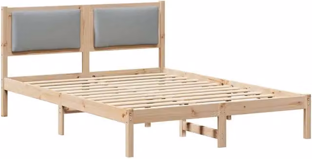 Letto matrimoniale per adulti in pino massello grigio con design minimalista L/P/H: 140.5 x 195.5 x 200 cm