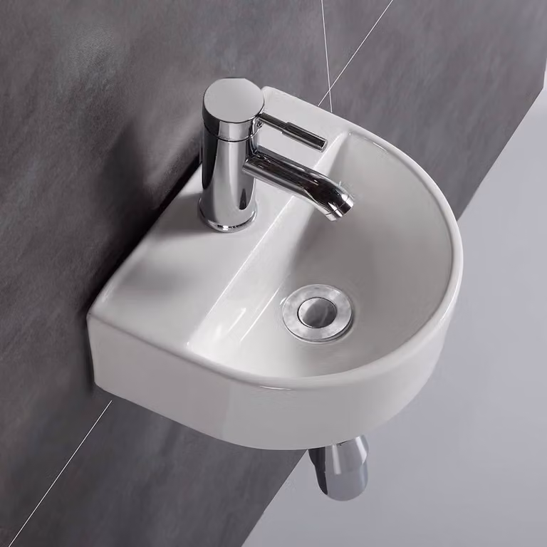 Lavabo da parete in Vetroceramica rotondo, dimensioni 300x235x120 mm, colore bianco
