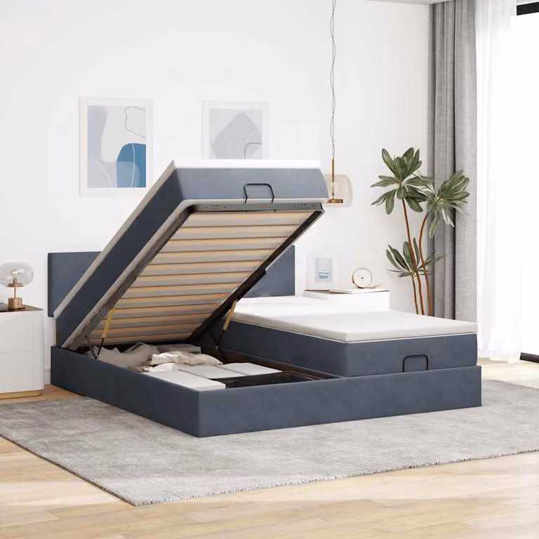 vidaXL Struttura Letto con Contenitore a Sollevamento e Materassi in Velluto, L/P/H: 200 x 200 x 88 cm