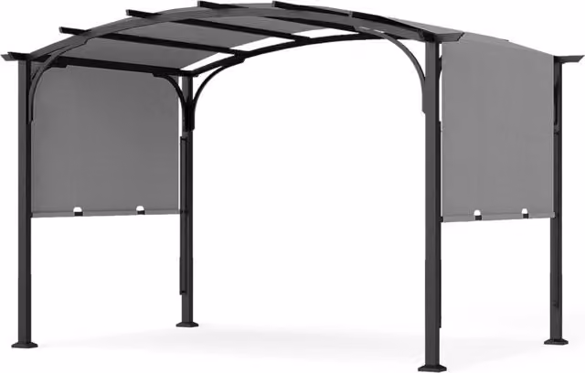 Gazebo da giardino con tetto arcuato tettuccio scorrevole struttura metallica e 8 picchetti, Gazebo da esterno Grigio