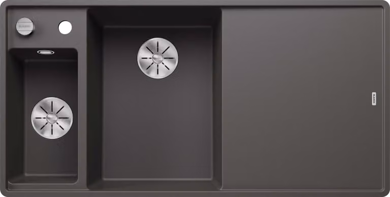 BLANCO AXIA III 6 S-F, SILGRANIT® PuraDur®, grigio roccia, vasca a sinistra, con tagliere in legno
