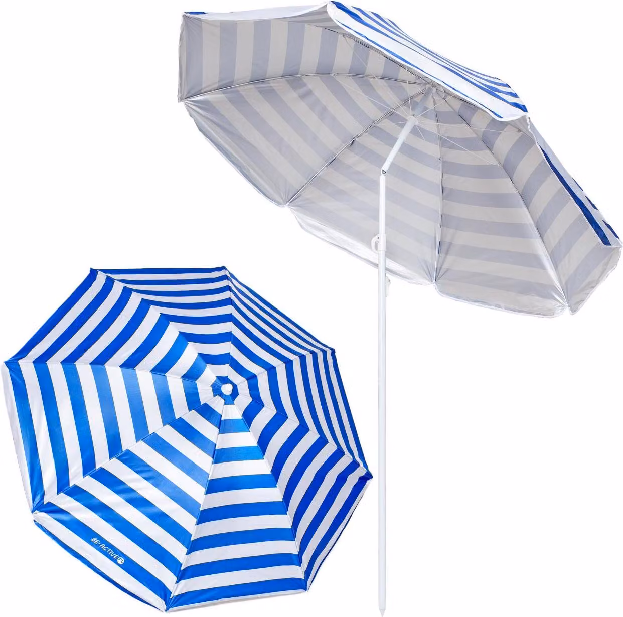 Ombrellone da spiaggia grande pieghevole - ombrellone robusto per balcone giardino e campeggio a strisce bianche e blu