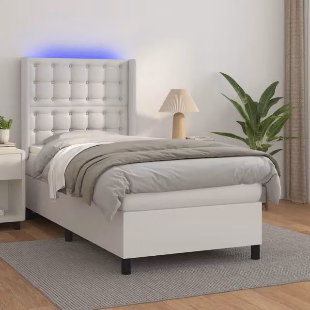 Letto con giroletto a molle e materasso vidaXL, Bianco, L/P/H: 90 x 200 x 203 cm, con illuminazione LED e porta USB – 1