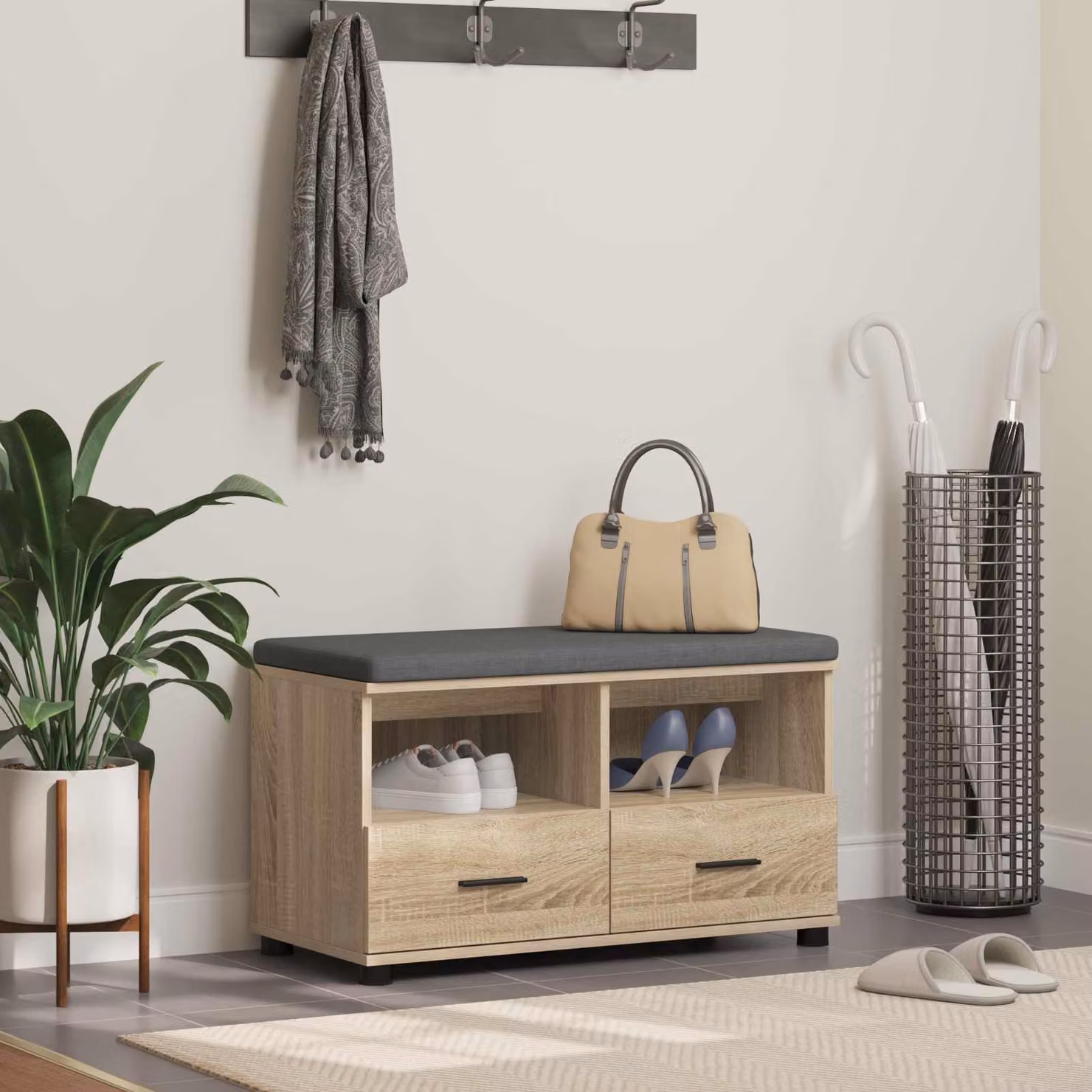 Panca per ingresso con scarpiera vidaXL in rovere, L: 80 cm, P: 38 cm, H: 46 cm