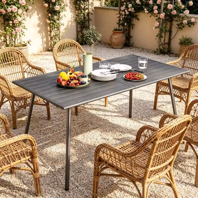 Tavolo da giardino rettangolare estensibile WISHDOR in acciaio verniciato grigio opaco L: 150 cm, P: 80 cm, H: 74 cm
