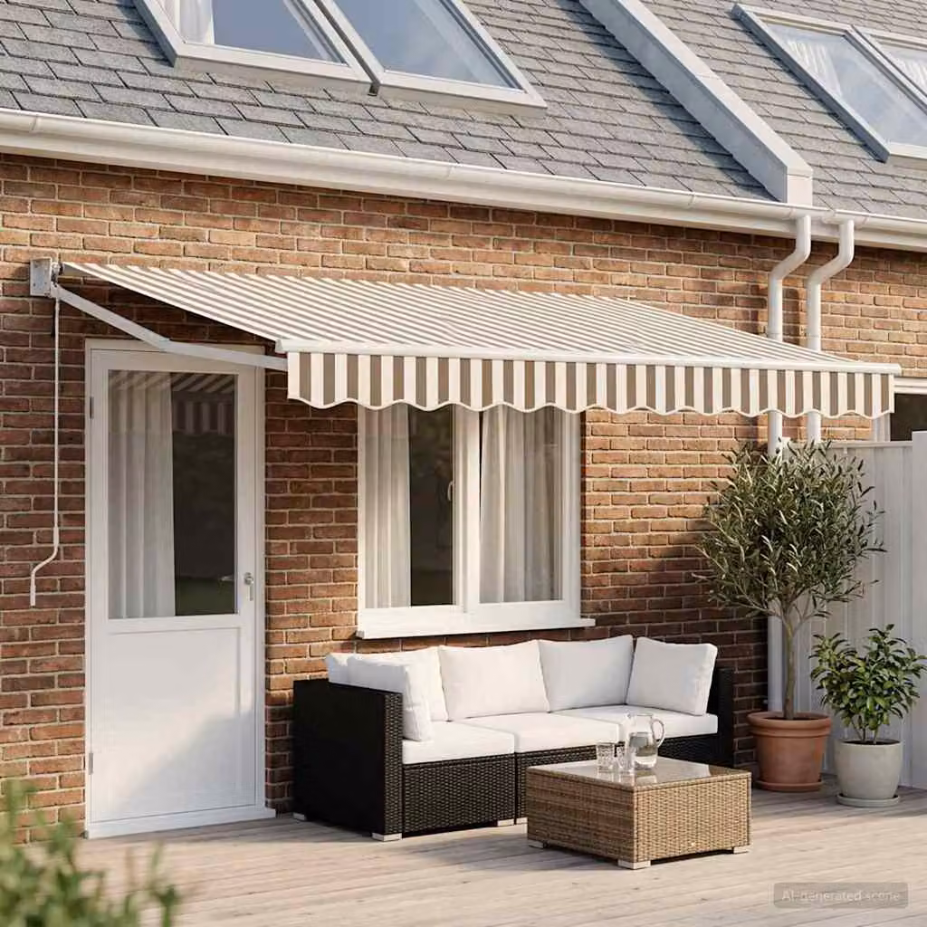 Tenda retrattile vidaXL con bracci pieghevoli in alluminio e tessuto in poliestere, Grigio chiaro e bianco, L: 4 m x P: 3 m