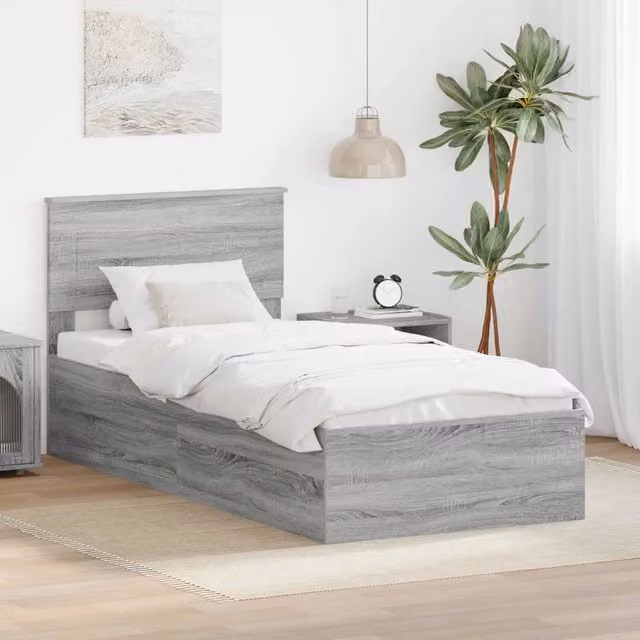 Struttura letto con testiera vidaXL in legno ingegnerizzato Grigio L: 90 cm, P: 190 cm