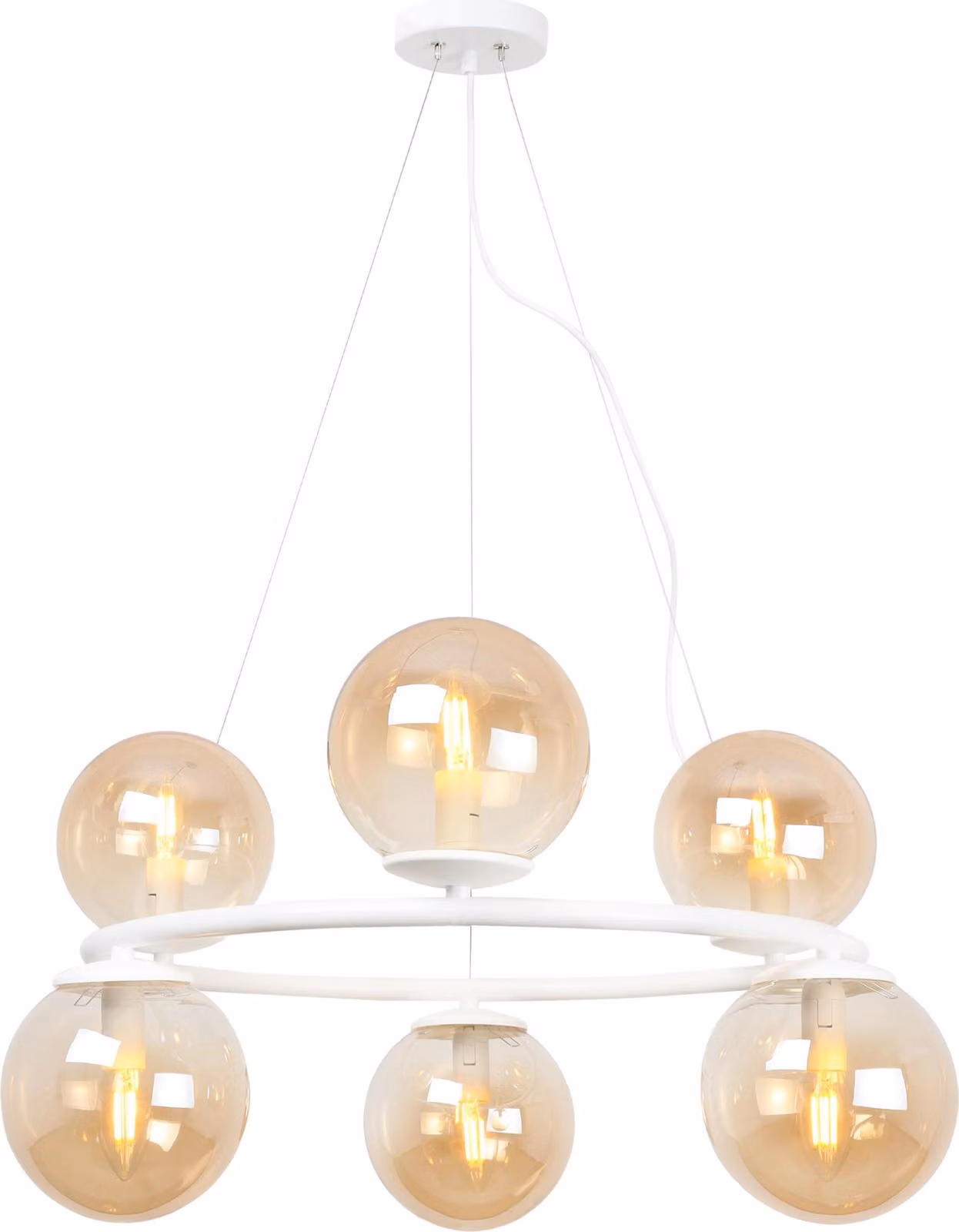 Lampada a sospensione Aura bianco 6 luci vetro miele E14