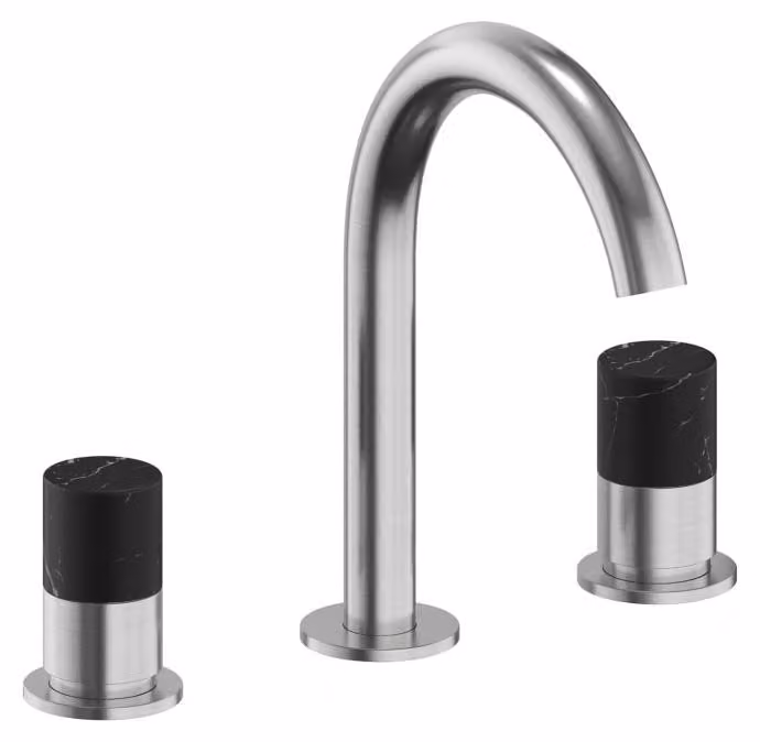 Miscelatore monocomando da lavabo in acciaio inossidabile ALLUVION Minerva, con tre fori e alto beccuccio, modello 150