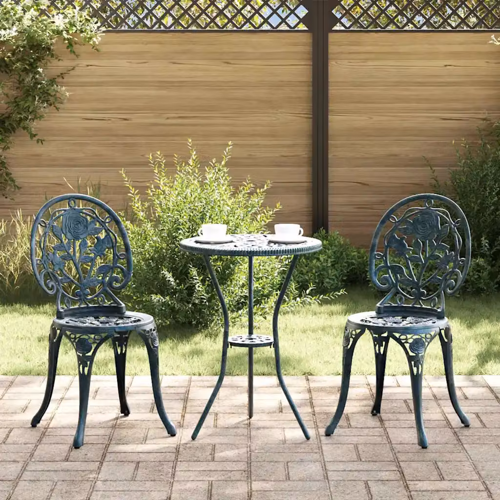 Set Bistro da Giardino vidaXL 3 Pezzi in Alluminio Verniciato Verde Opaco