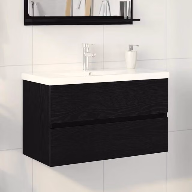 Armadio da bagno sospeso vidaXL in legno nero opaco con ante a battente L/P/H: 80 x 39 x 62 cm – 1