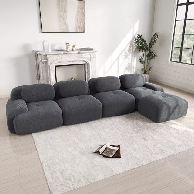 Divano angolare modulare 388.0x178.0x70.0 cm senza montaggio in velluto a coste grigio