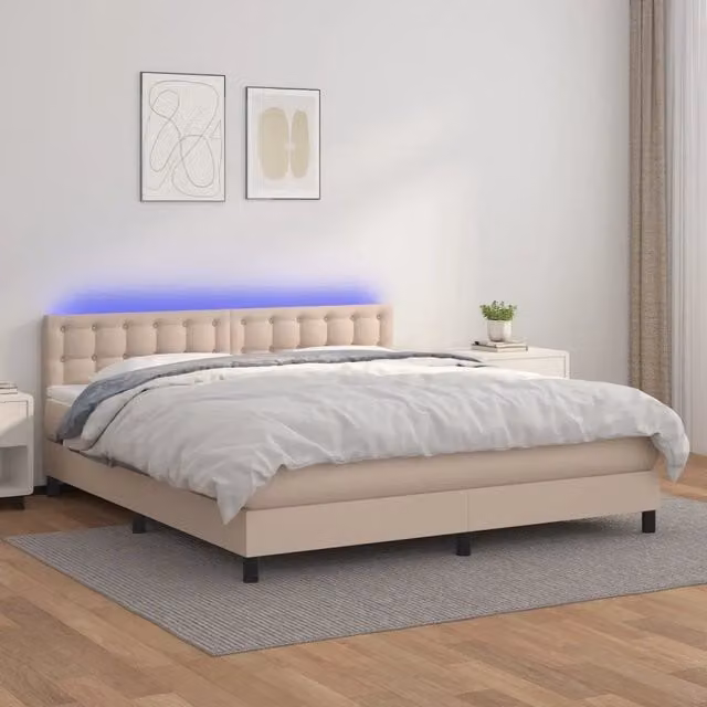 Letto con contenitore a molle e illuminazione LED vidaXL, colore Cappuccino, L/P: 180 x 200 cm