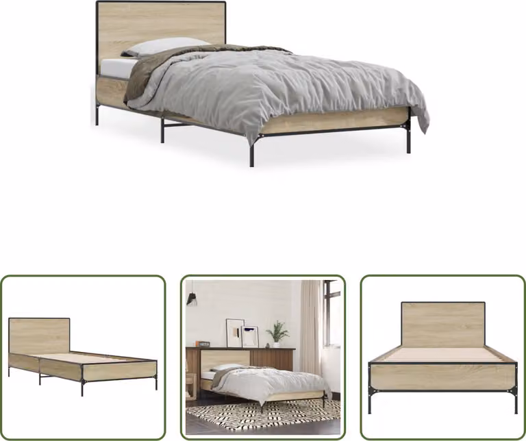 The Living Store Struttura letto rovere Sonoma 100x200 cm in legno e metallo