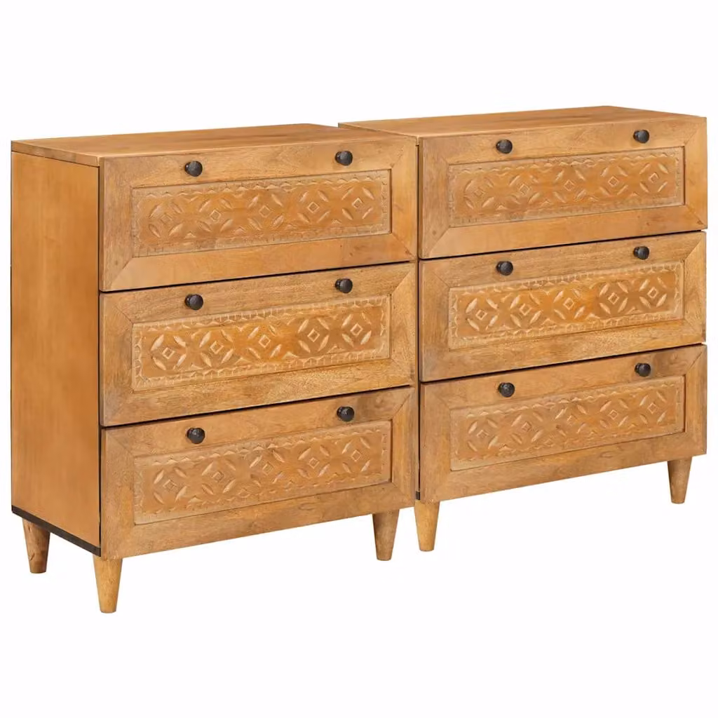 Set di 2 credenze vidaXL in legno massello di mango marrone L: 120 cm, P: 33 cm, H: 75 cm – 1