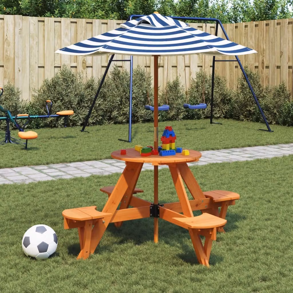 Maison Exclusive - Tavolo da picnic per 4 bambini con ombrellone rotondo in legno di abete