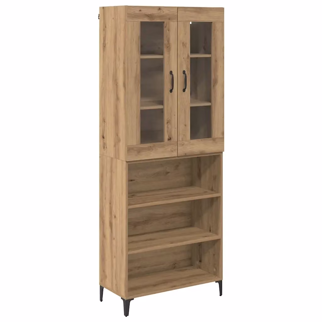 Credenza Buffet Moderna vidaXL in Legno Rovere Marrone con Ante in Vetro per Cucina e Soggiorno L: 69,5 cm, P: 34 cm, H: 180 cm – 2